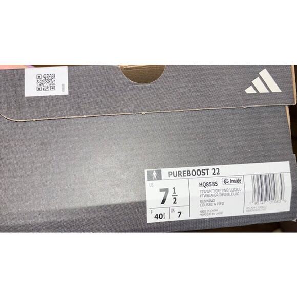 NIB Adidas Men\'s Pureboost 22 Running Shoes White/Grey/Lucid Blue Size 7.5 main image 9